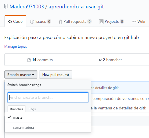 Ramas antes de subir